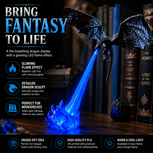 🐉 Fire-Breathing Dragon Bookshelf Decor Lamp + LED Flame Light Kit