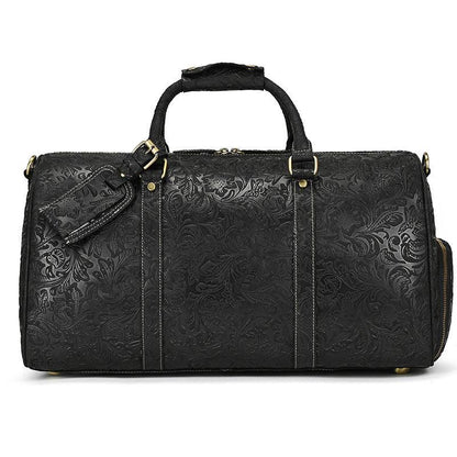 Embossed Full Grain Leather Duffle Bag for Men