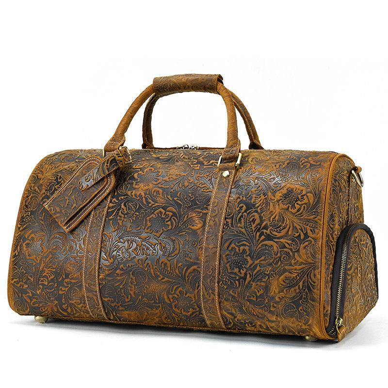 Embossed Full Grain Leather Duffle Bag for Men