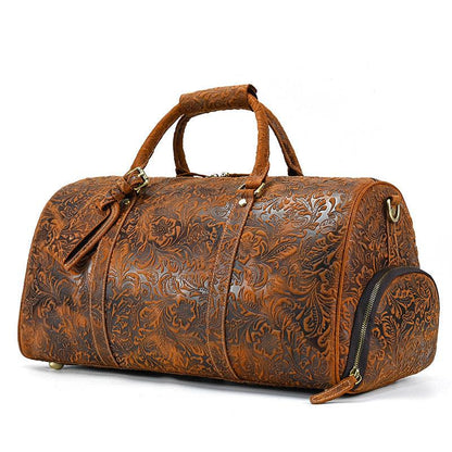 Embossed Full Grain Leather Duffle Bag for Men