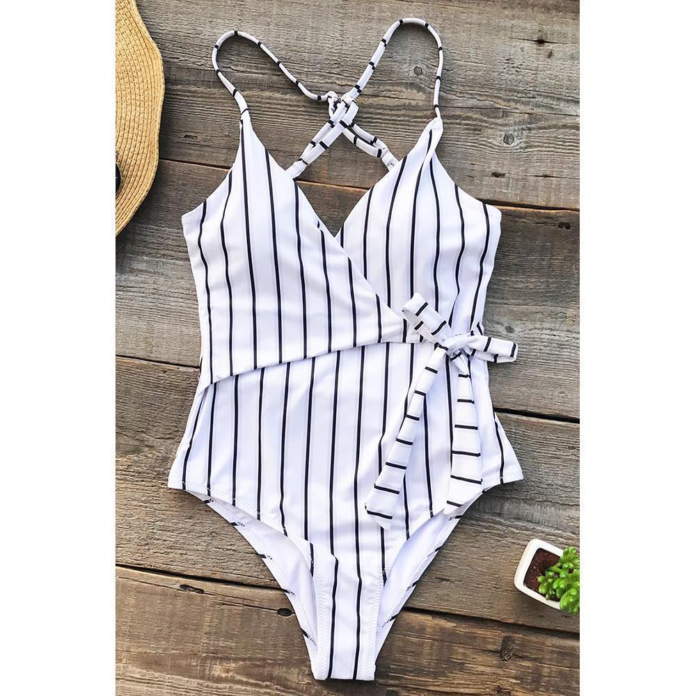 Libiyi-Black&White Stripe One-Piece Swimsuit