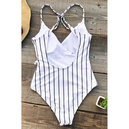 Libiyi-Black&White Stripe One-Piece Swimsuit