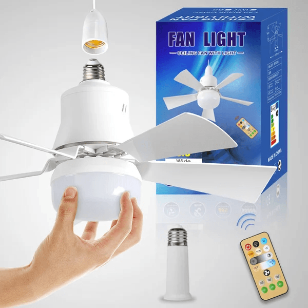 2-In-1 Portable Ceiling Fan & Light With Extender + Remote Control