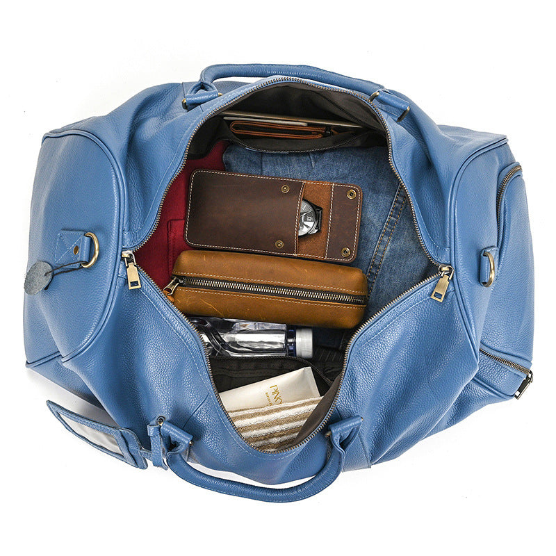 Leather Duffle Bag with Shoes Compartment