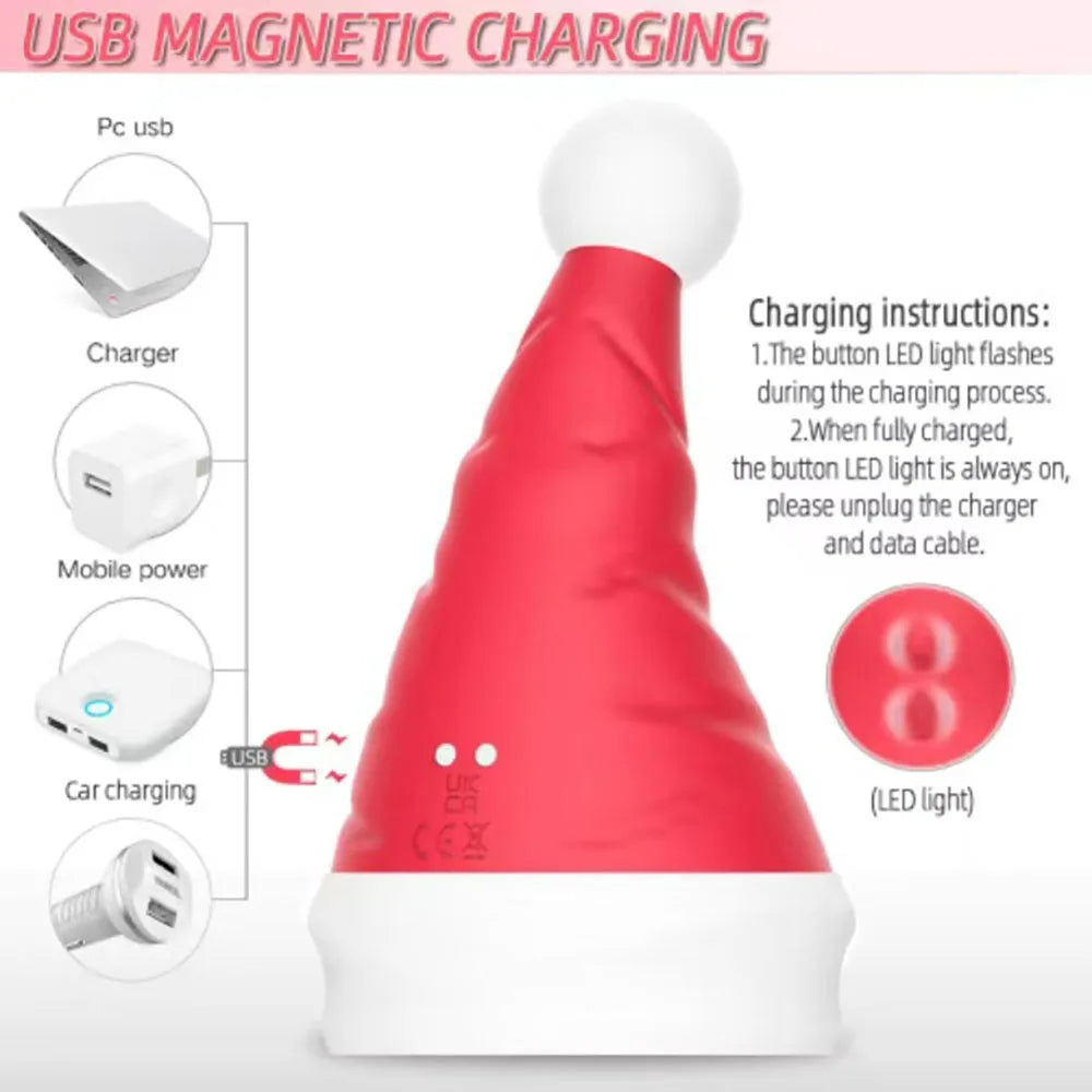 Lurevibe - Santa Hat Vibrator 15 Speed Cunnilingus Masturbator Clit G-Spot Stimulator For Christmas