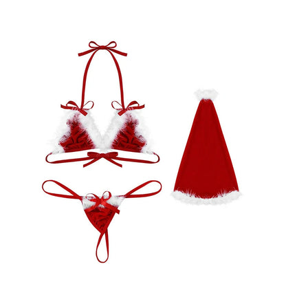 Lurevibe - Christmas Set Women Sexy Lingerie Red Babydoll Lace Dress Sleepwear Costume