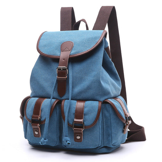 School Cotton Canvas Backpack With Multiple Pockets