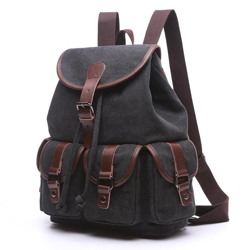 School Cotton Canvas Backpack With Multiple Pockets