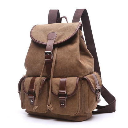 School Cotton Canvas Backpack With Multiple Pockets