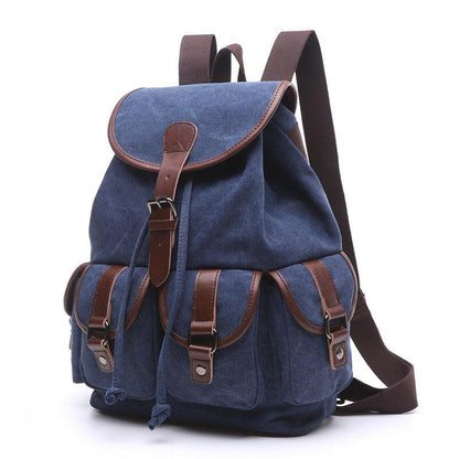 School Cotton Canvas Backpack With Multiple Pockets