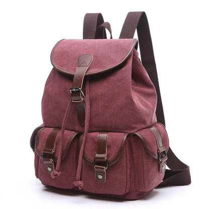 School Cotton Canvas Backpack With Multiple Pockets