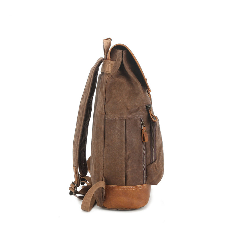Waxed Canvas Backpack with Top-grain Leather