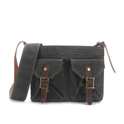 Vintage Canvas Messenger Bag with Front Pockets