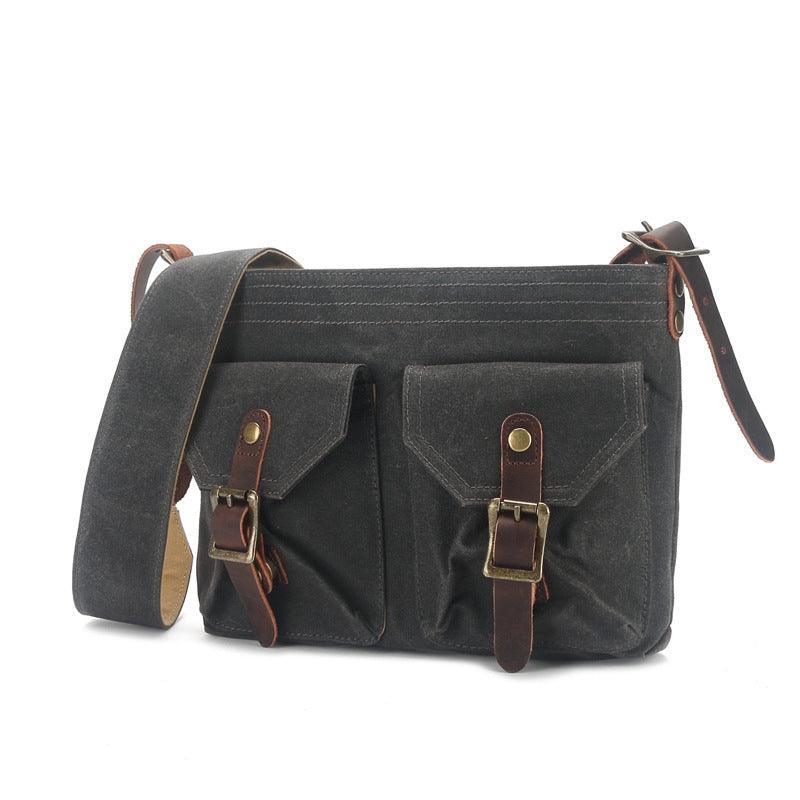 Vintage Canvas Messenger Bag with Front Pockets