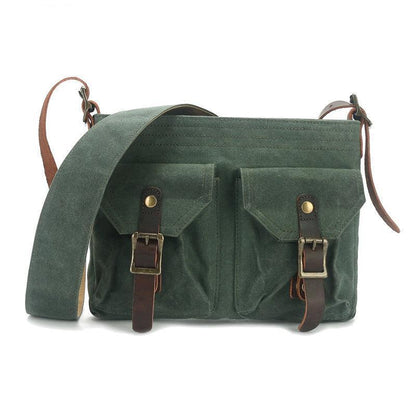 Vintage Canvas Messenger Bag with Front Pockets