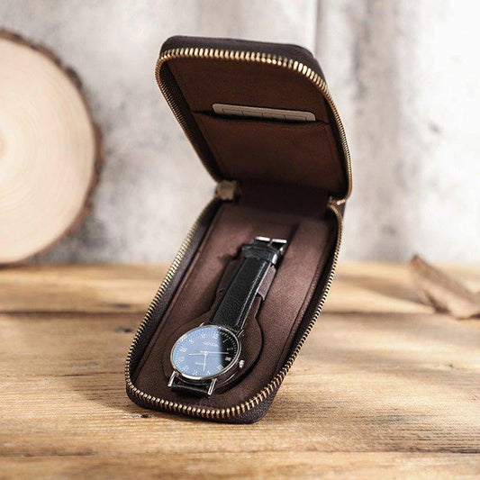 Woosir Leather Watch Case  with Zipper for Single Watch