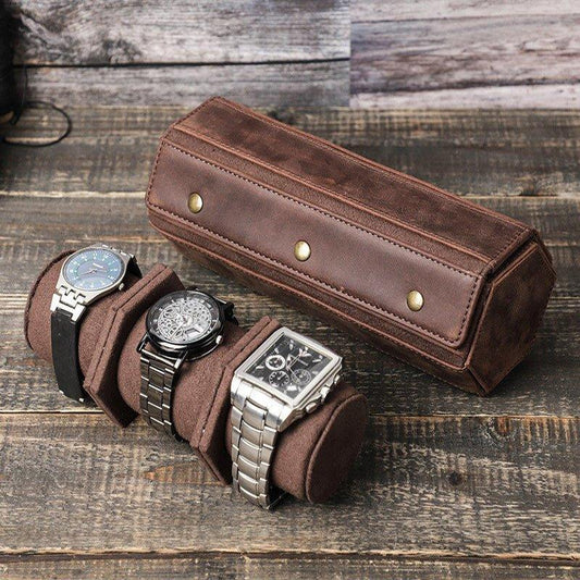 Woosir Leather Hexagon Watch Roll Case for 3 Watches