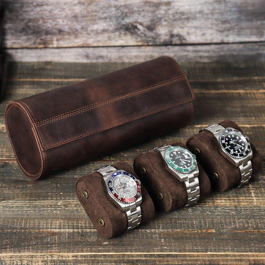 Woosir Leather Watch Roll Case for Men for 3 Watches
