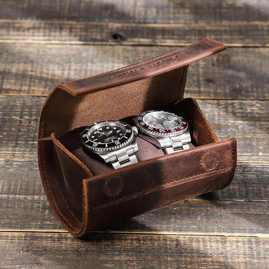 Woosir Fashion Leather Watch Roll Case for 2 Watches