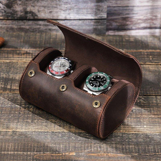 Woosir Vintage Leather Watch Roll Case for 2 Watches