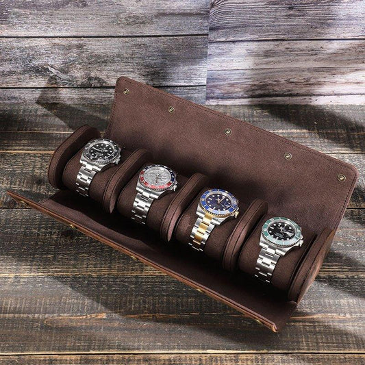 Woosir Leather Watch Roll Case for 4 Watches