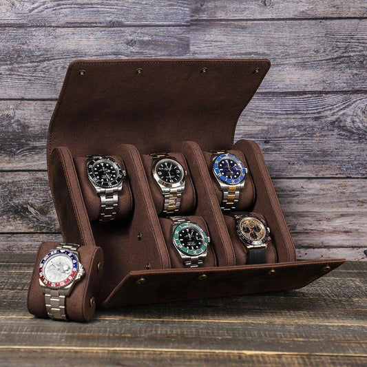 Woosir Leather Watch Roll Case for 6 Watches