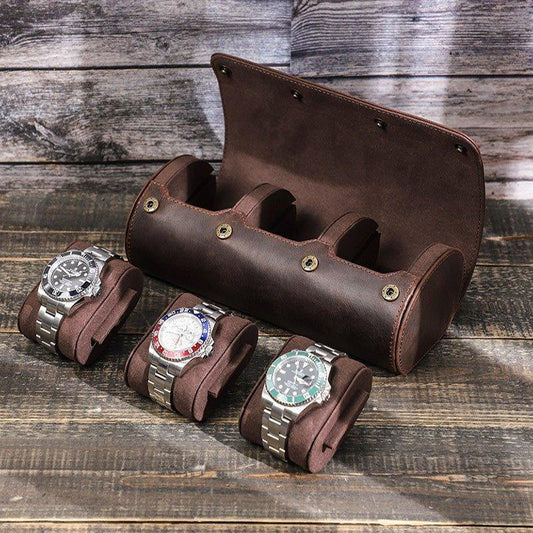 Woosir Leather Watch Roll Travel Case for 3 Watches