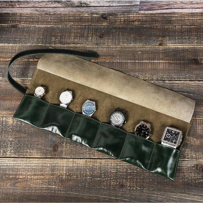 Woosir Leather Watch Travel Roll Case for 6 Watches