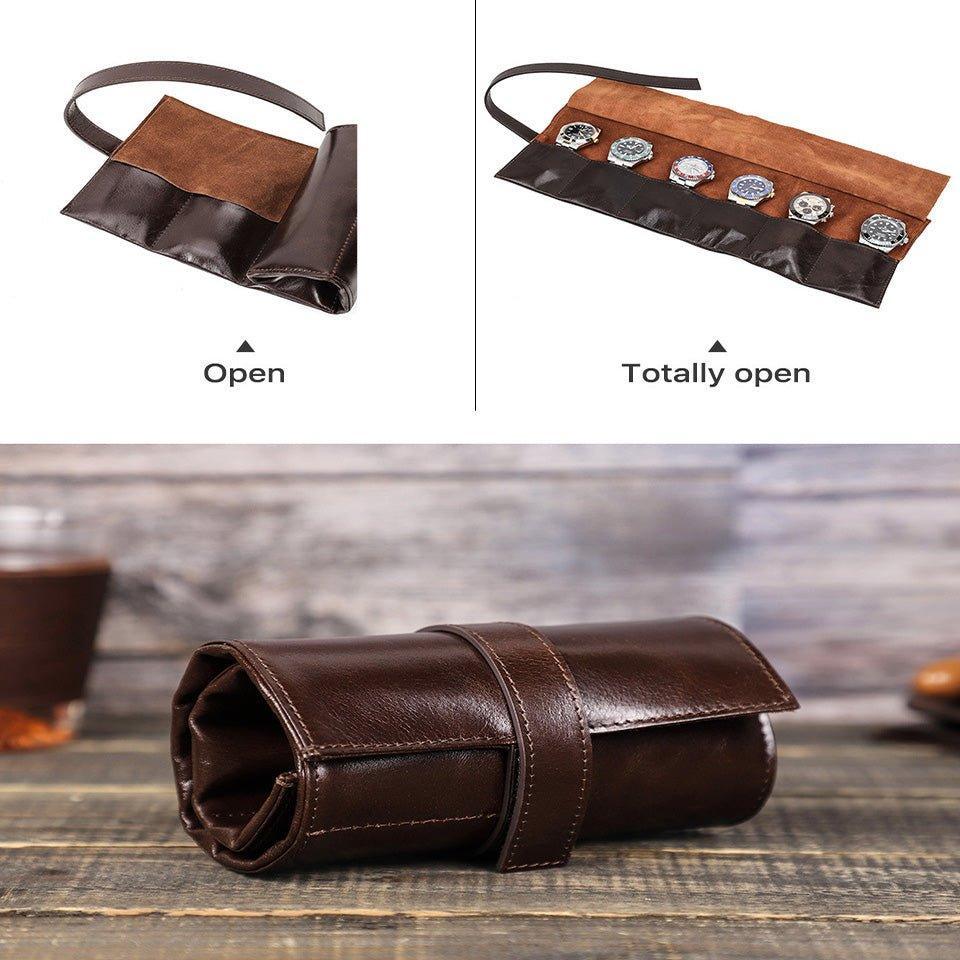 Woosir Leather Watch Travel Roll Case for 6 Watches