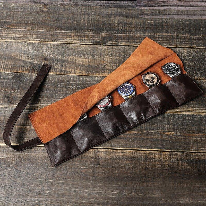 Woosir Leather Watch Travel Roll Case for 6 Watches