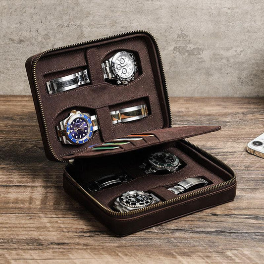 Woosir Multifunctional Leather Watch Travel Case for 4