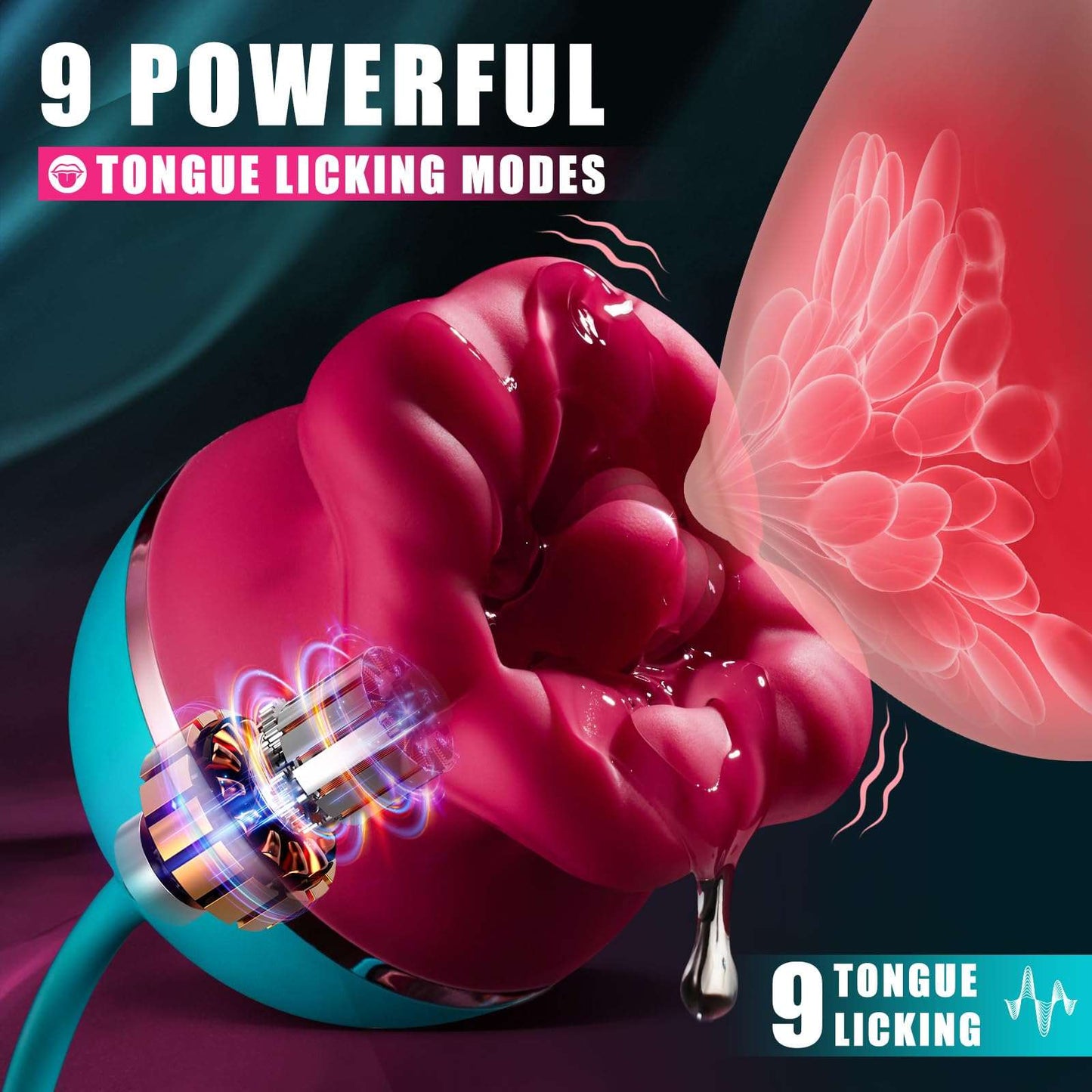 Lurevibe - Big Mouth 3in1 Rose shaped Vibrator With 9 Tongue Licking & 6 Thrusting G Spot Dildo