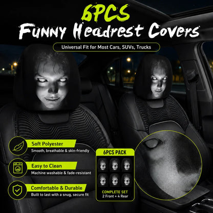 😆 Funny Cartoon Car Headrest Covers – 2PCS Universal Fit