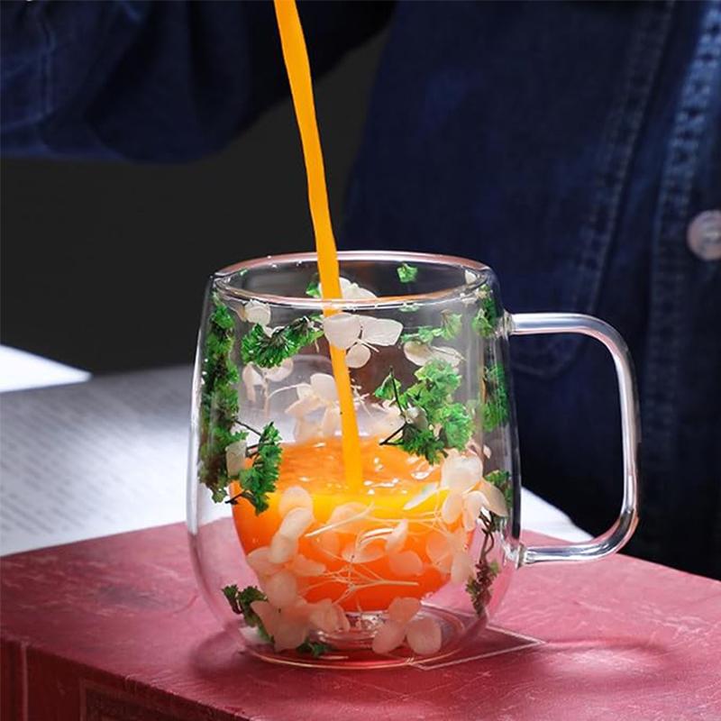 🎄🌸Transparent Double Glass Flower Tea Cup 350 ml