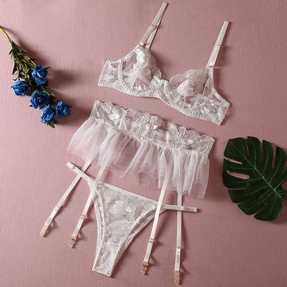 Three Piece Embroider Sexy Underwear Suit