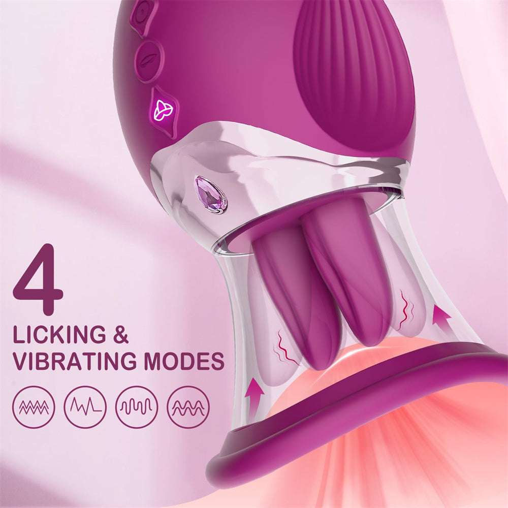 Lurevibe - Rose Sex Toy 4 In1 Tongue Licking Thrusting G Spot Vibrator Clitoral Nipple Sucker Pump Stimulator