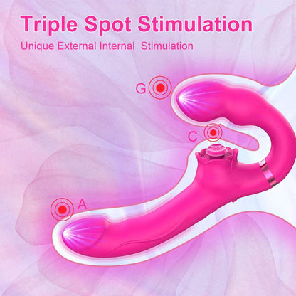 Lurevibe - 3-in-1 Rose Clit Stimulator Dual Motor Shock Panty Vibrator