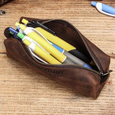Cowhide Leather Zipper Pencil Pouches