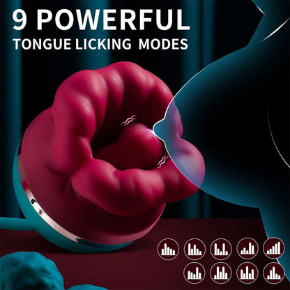 Lurevibe - Big Mouth Vibrator 3 In1 Tongue Licking Suction G Spot Vibrator With Vibrating Dildo