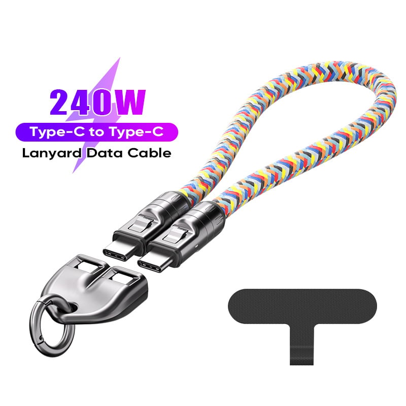 240W USB-C to USB-C Fast Charging Cable Lanyard & Wearable Wrist Strap