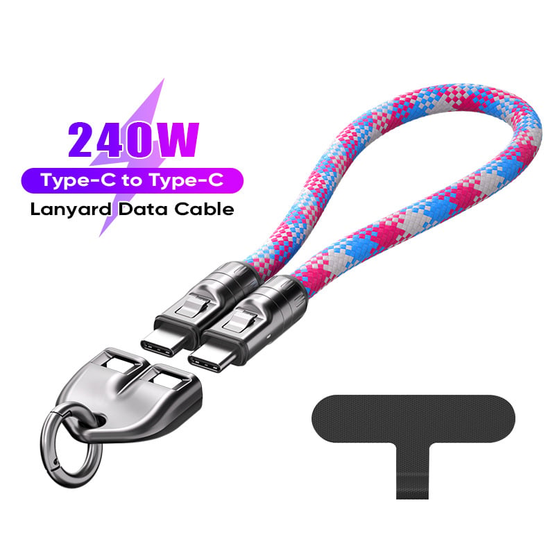 240W USB-C to USB-C Fast Charging Cable Lanyard & Wearable Wrist Strap