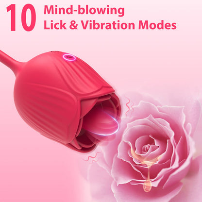 Lurevibe - Rose Female Tongue Licking Egg Jumping Telescopic Masturbation Device Double-headed Vibrating Sex Toy