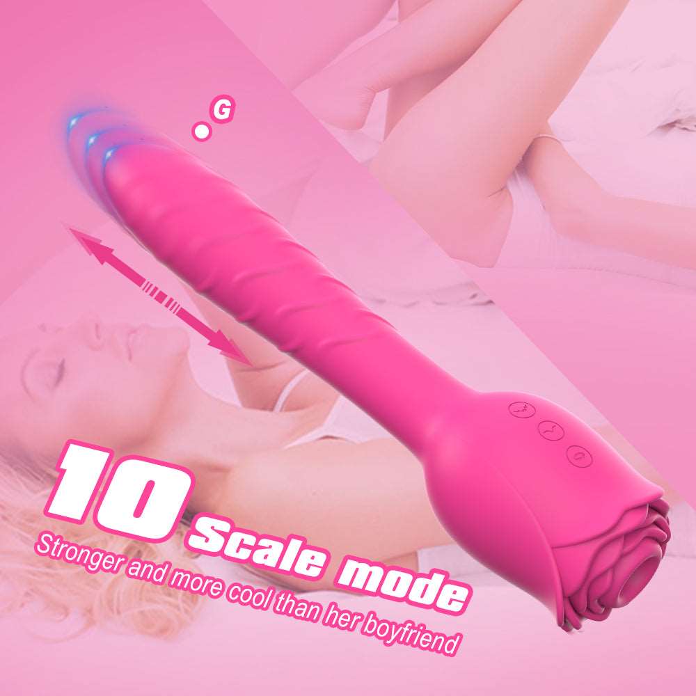 Lurevibe - D3621 Scarlet 3-in-1 Telescopic Sucking And Shocking Handle Rose Vibrator