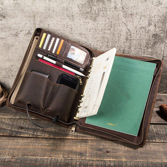 Distressed Leather iPad Portfolio Case with Zipper
