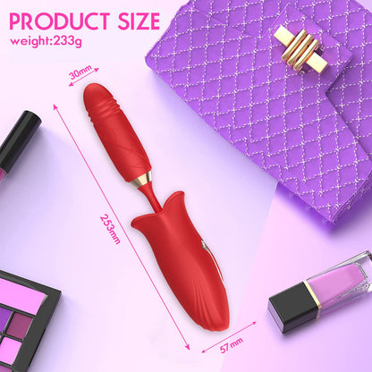 Rose Muncher Lip Tongue Suction Vibrator With Thrusting Dildo Vibrator