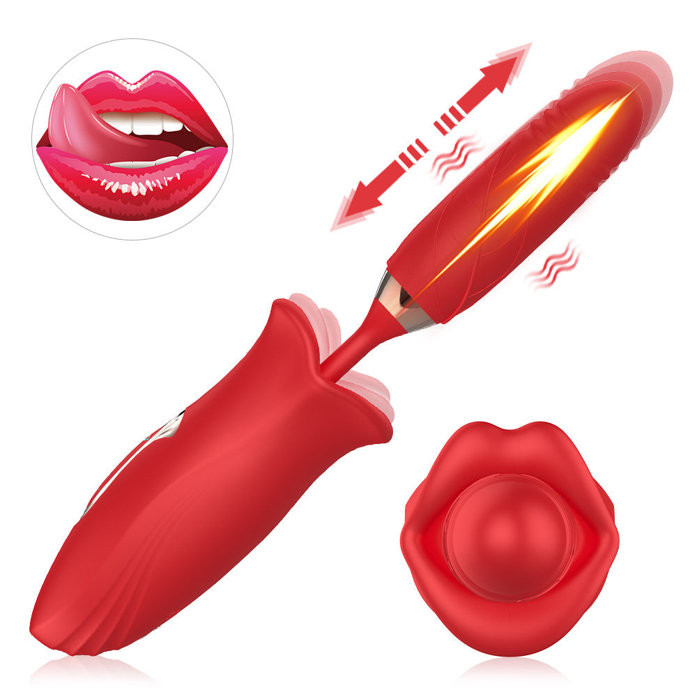 Rose Muncher Lip Tongue Suction Vibrator With Thrusting Dildo Vibrator