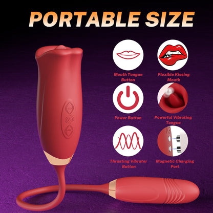 Lurevibe - Rose Muncher Rose Kiss Tongue Vibrator With Thrusting Dildo Vibrator