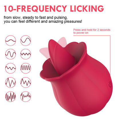 Lurevibe -10 Speeds Vibrating Rose Shape Tongue Licking Vibrator For Women