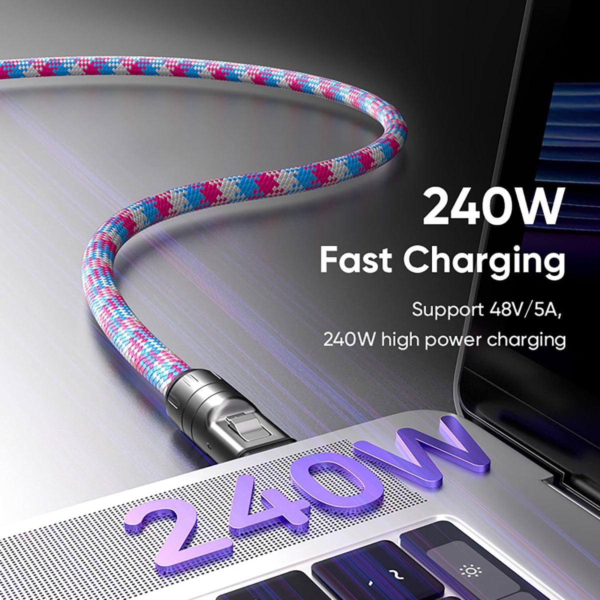 240W USB-C to USB-C Fast Charging Cable Lanyard & Wearable Wrist Strap