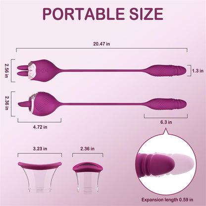 Lurevibe - Rose Sex Toy 4 In1 Tongue Licking Thrusting G Spot Vibrator Clitoral Nipple Sucker Pump Stimulator